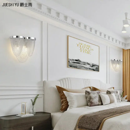 Modern chrome crystal tassel wall light for bedroom