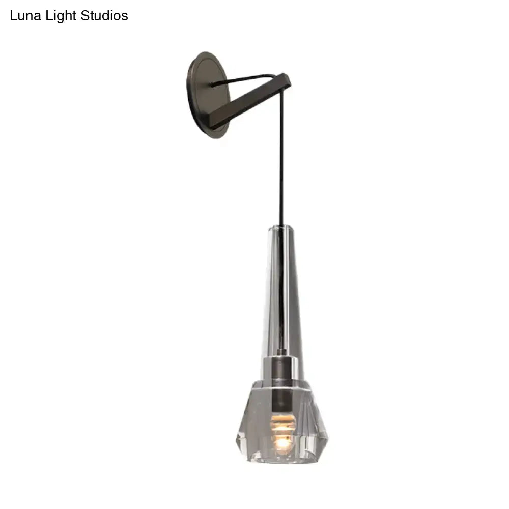 Modern chrome crystal wall lamp bedroom sconce with dangling cord