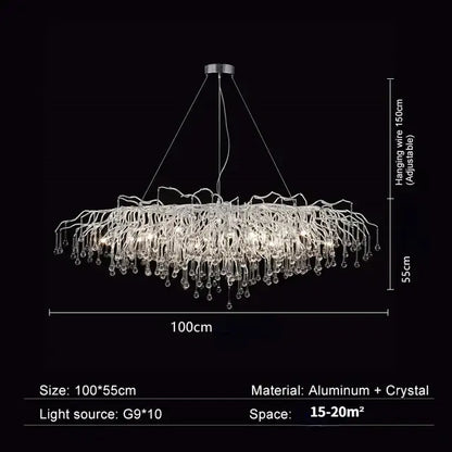 Modern chrome crystal water drop branch chandelier living room light