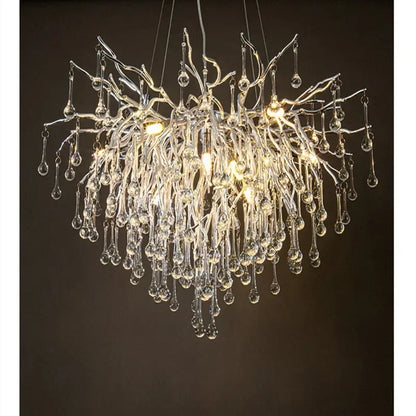 Modern chrome crystal water drop branch chandelier living room light