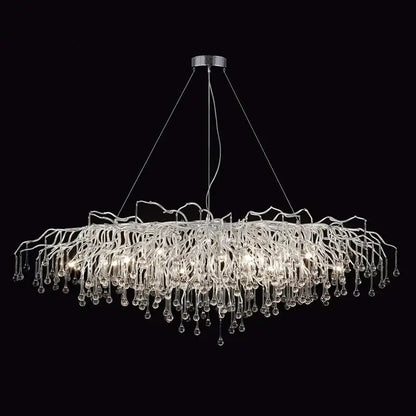 Modern chrome crystal water drop branch chandelier living room light