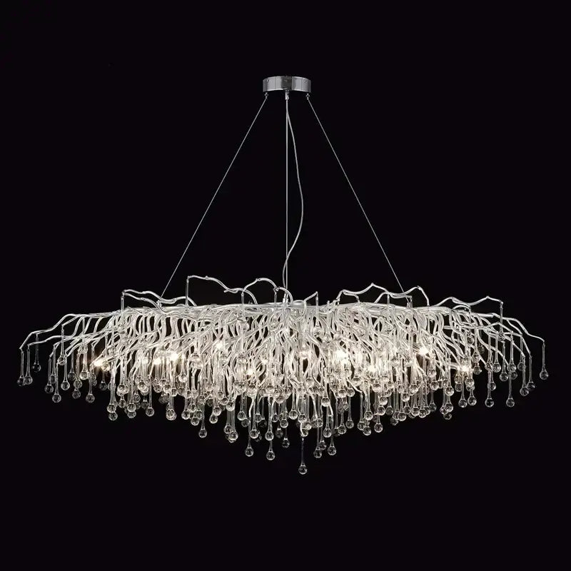 Modern chrome crystal water drop branch chandelier living room light