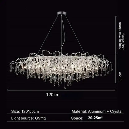 Modern chrome crystal water drop branch chandelier living room light