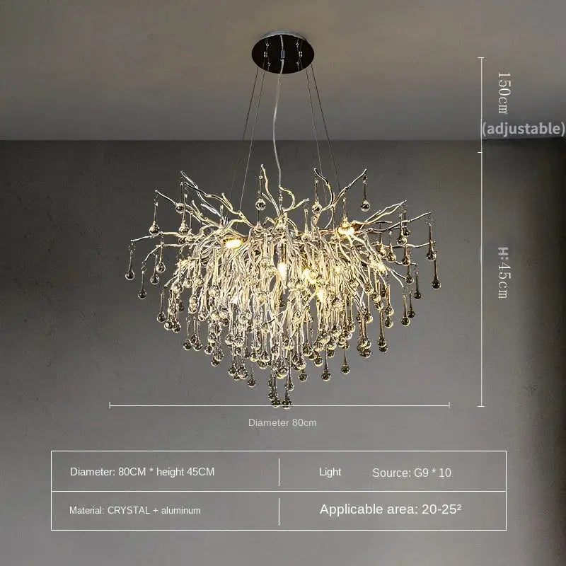 Modern chrome crystal water drop branch chandelier living room light