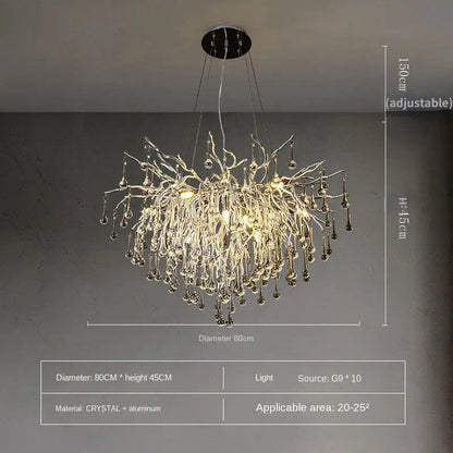 Modern chrome crystal water drop branch chandelier living room light