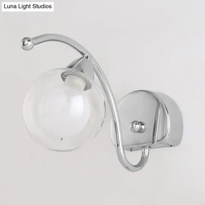 Modern chrome curved arm wall lamp bedroom glass sconce