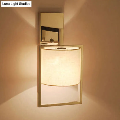 DecorBites™ Modern Chrome Cylinder Wall Sconce Light – Fabric Shade, 1-Light Fixture