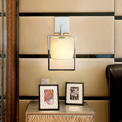 DecorBites™ Modern Chrome Cylinder Wall Sconce Light – Fabric Shade, 1-Light Fixture