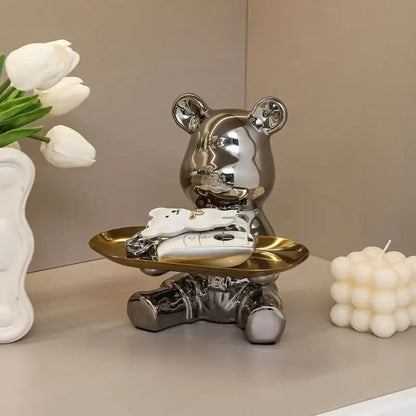 Modern chrome decorbites bear doll storage tray living room key holder