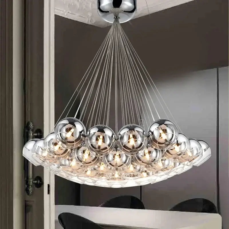 Modern chrome crystal glass ball pendant light living room