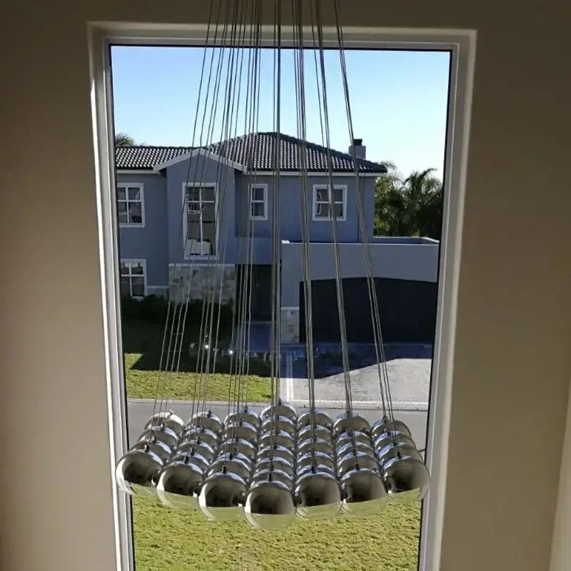 Modern chrome crystal glass ball pendant light living room
