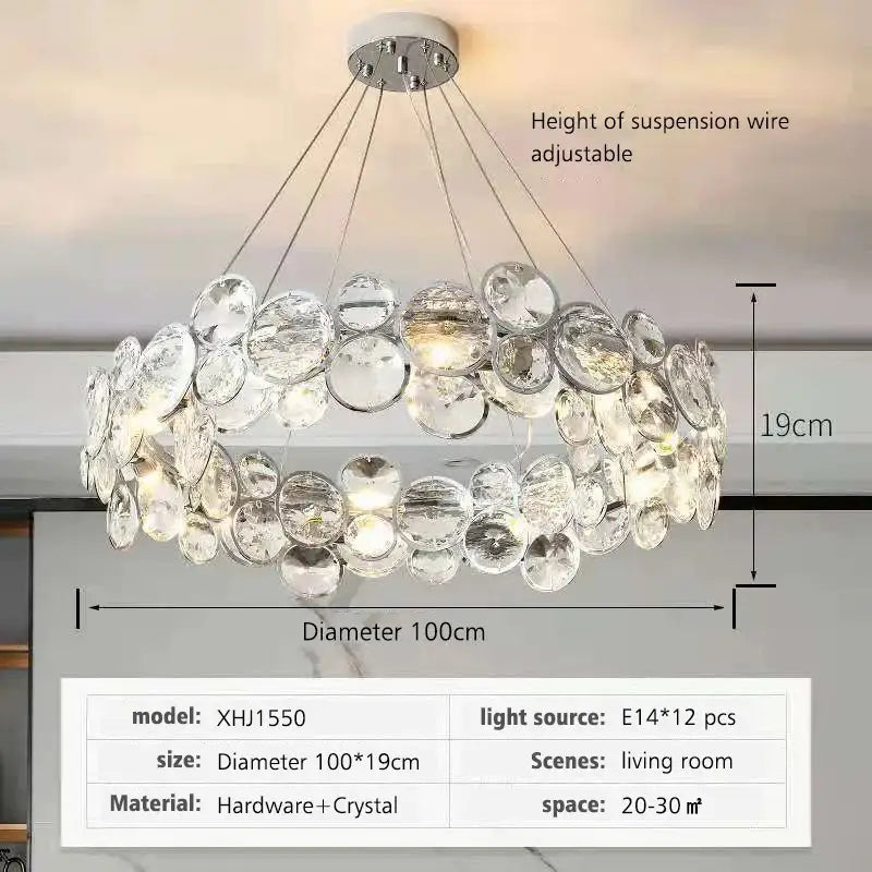Modern chrome crystal led chandelier dining room light
