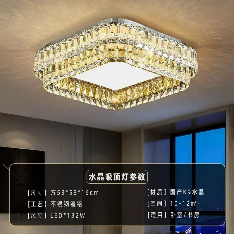Modern chrome crystal round led ceiling light living room
