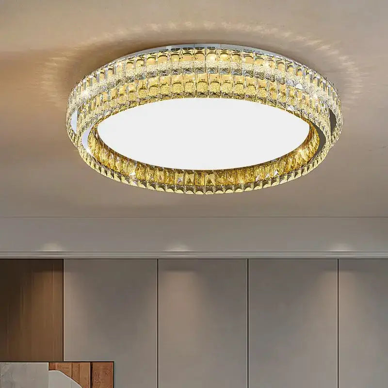 Modern chrome crystal round led ceiling light living room