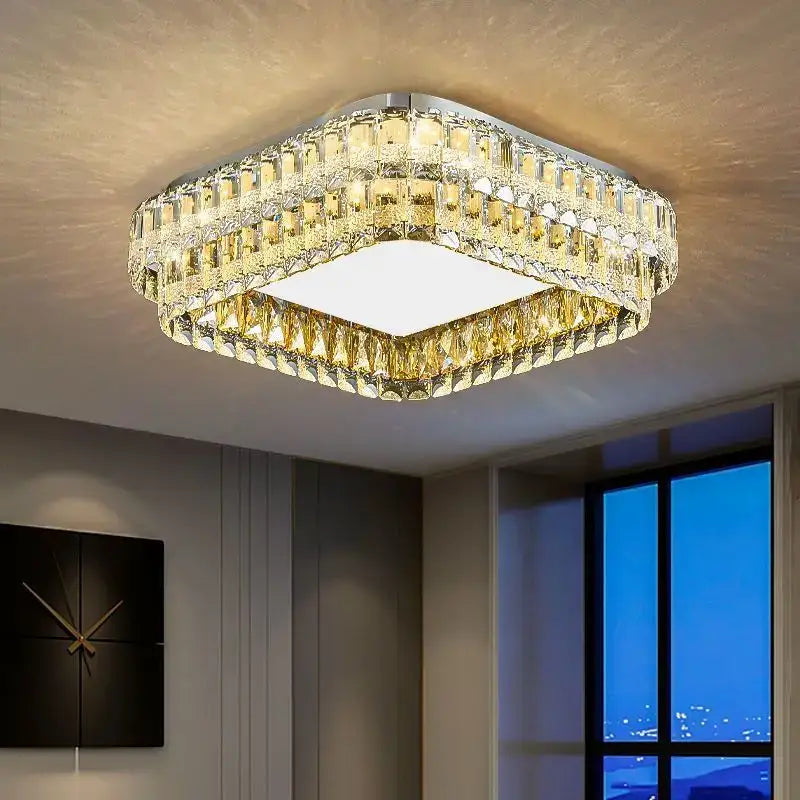 Modern chrome crystal round led ceiling light living room