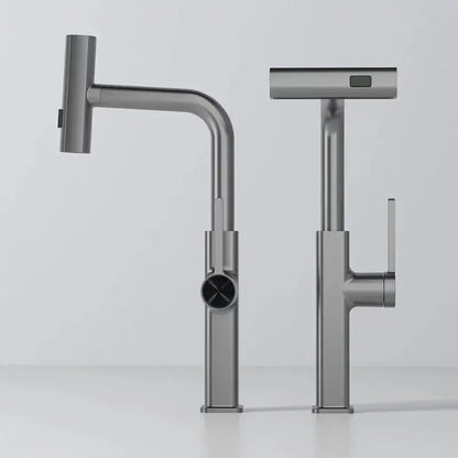 Modern chrome digital display kitchen faucet with pull out sprayer