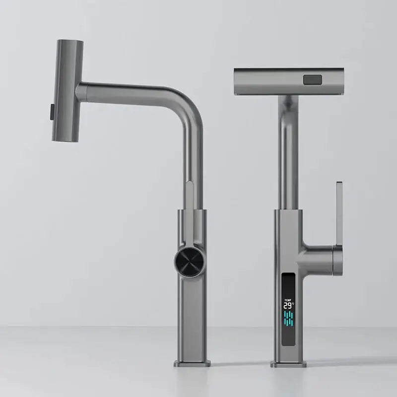 Modern chrome digital display kitchen faucet with pull out sprayer