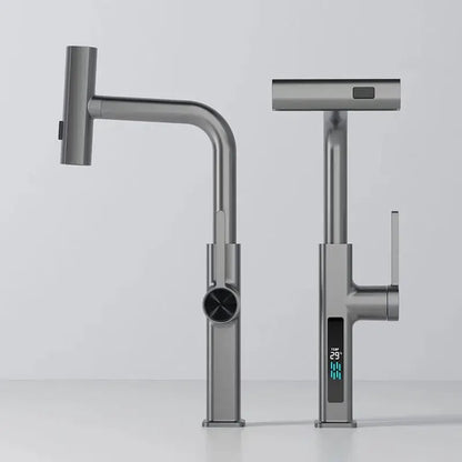 Modern chrome digital display kitchen faucet with pull out sprayer