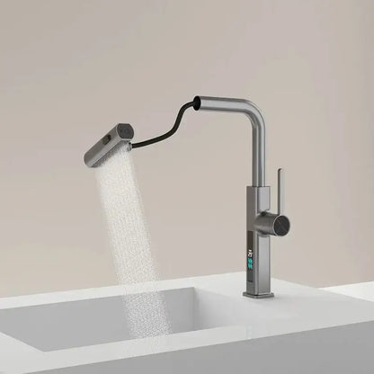 Modern chrome digital display kitchen faucet with pull out sprayer