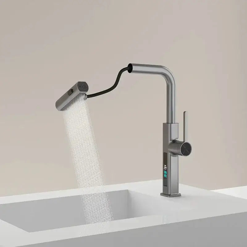 Modern chrome digital display kitchen faucet with pull out sprayer