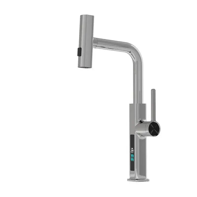 Modern chrome digital display kitchen faucet with pull out sprayer