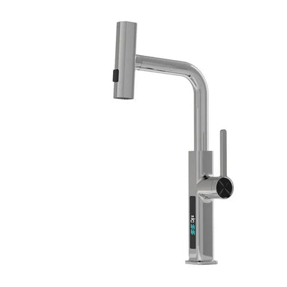 Modern chrome digital display kitchen faucet with pull out sprayer