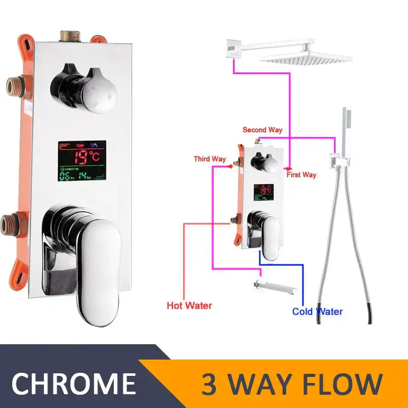 Modern chrome digital shower mixer bathroom temperature control panel