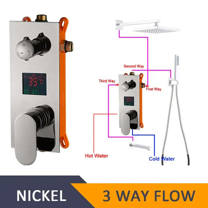 Modern chrome digital shower mixer bathroom temperature control panel