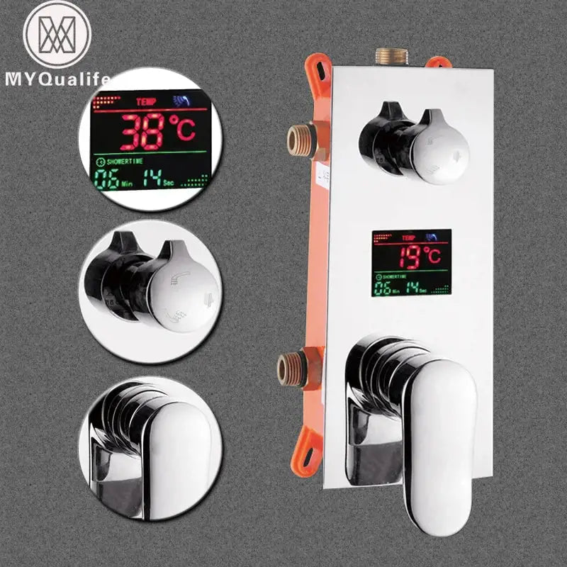 Modern chrome digital shower mixer bathroom temperature control panel