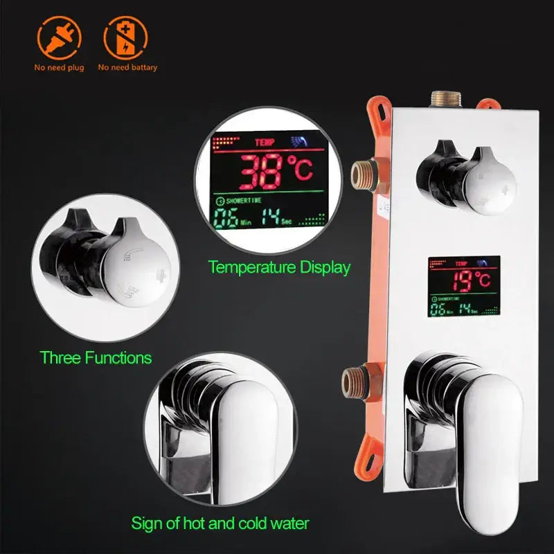 Modern chrome digital shower mixer bathroom temperature control panel