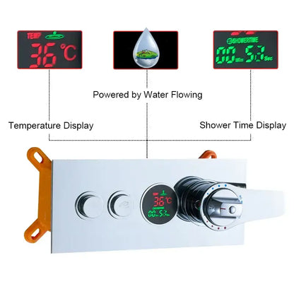 Modern chrome digital triple mixer valve bathroom shower set