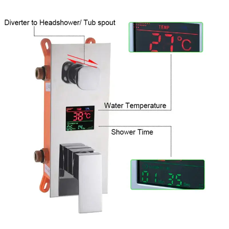 Modern chrome digital triple mixer valve bathroom shower set