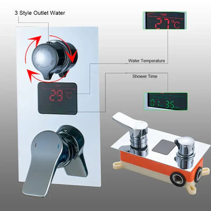 Modern chrome digital triple mixer valve bathroom shower set