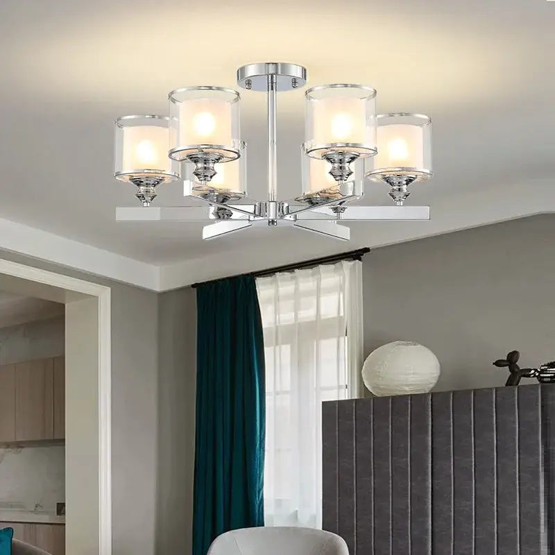 Modern chrome double glass led crystal chandelier living room light