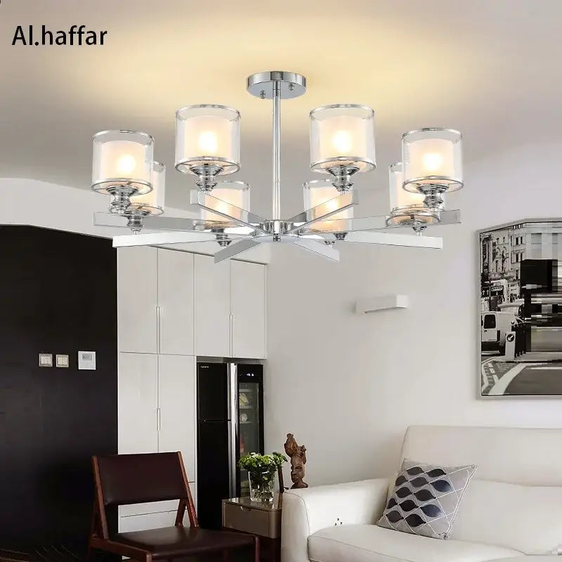 Modern chrome double glass led crystal chandelier living room light