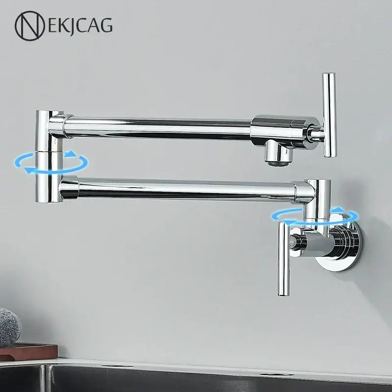 Modern chrome double joint pot filler faucet kitchen wall mount tap