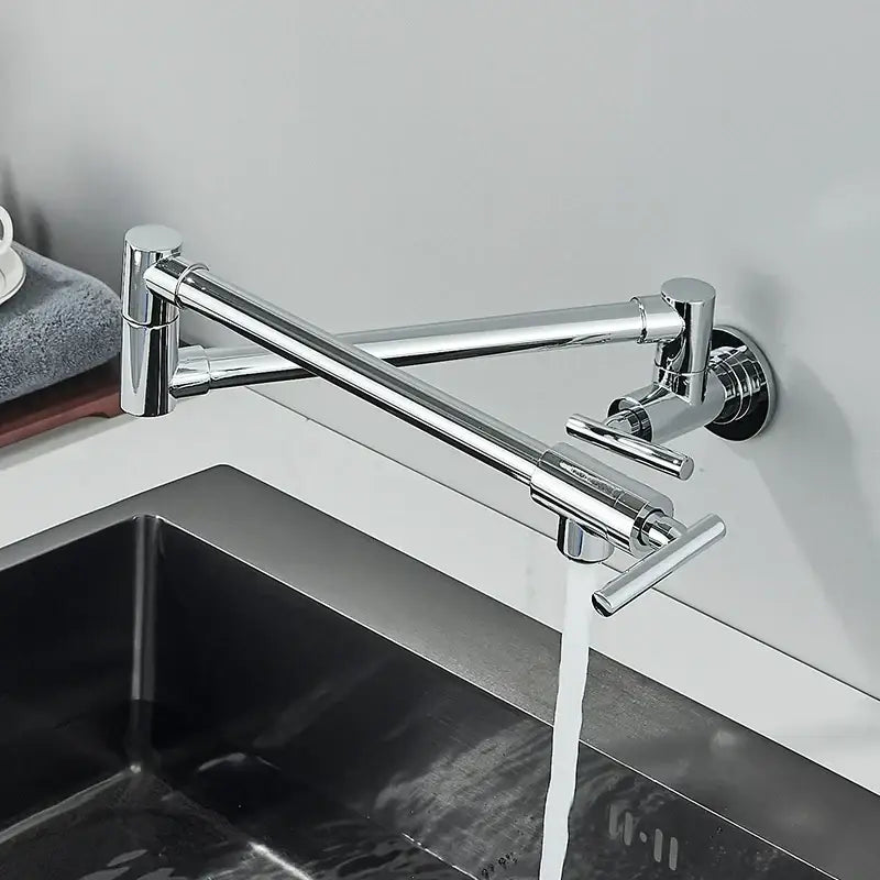 Modern chrome double joint pot filler faucet kitchen wall mount tap