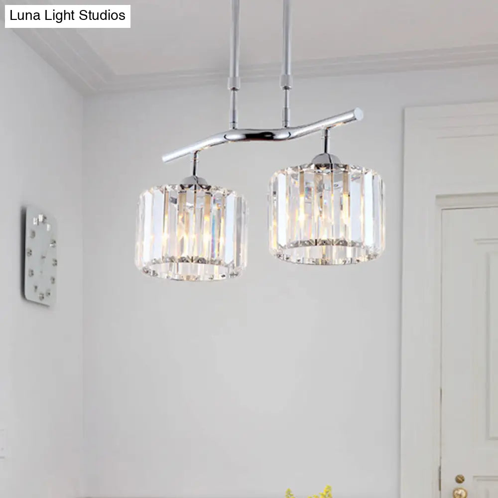 DecorBites™ Modern Chrome Drum Crystal Pendant Light for Dining Room Island – 2/3 Bulbs Hanging from Ceiling