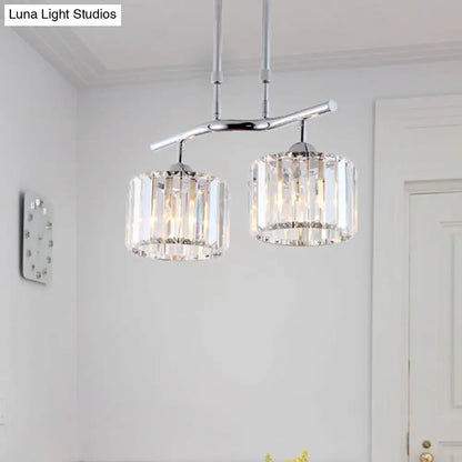 DecorBites™ Modern Chrome Drum Crystal Pendant Light for Dining Room Island – 2/3 Bulbs Hanging from Ceiling