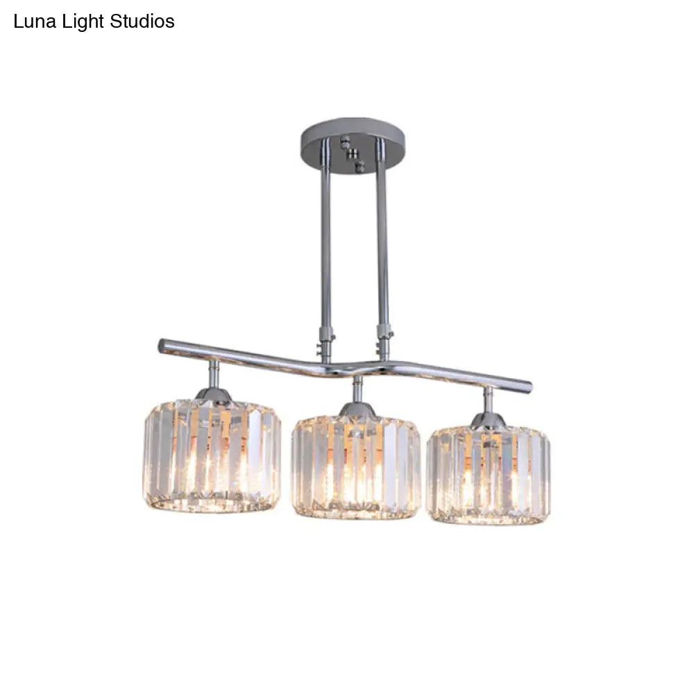 DecorBites™ Modern Chrome Drum Crystal Pendant Light for Dining Room Island – 2/3 Bulbs Hanging from Ceiling