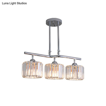 DecorBites™ Modern Chrome Drum Crystal Pendant Light for Dining Room Island – 2/3 Bulbs Hanging from Ceiling