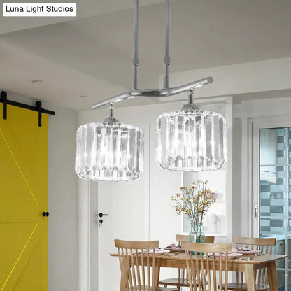 DecorBites™ Modern Chrome Drum Crystal Pendant Light for Dining Room Island – 2/3 Bulbs Hanging from Ceiling