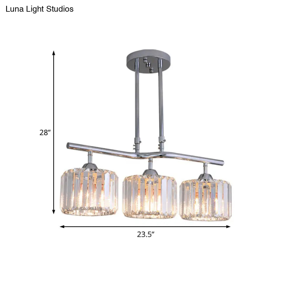 DecorBites™ Modern Chrome Drum Crystal Pendant Light for Dining Room Island – 2/3 Bulbs Hanging from Ceiling