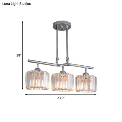 DecorBites™ Modern Chrome Drum Crystal Pendant Light for Dining Room Island – 2/3 Bulbs Hanging from Ceiling