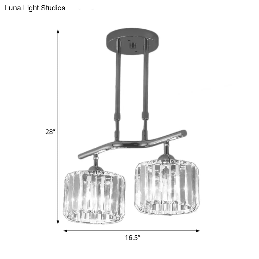 DecorBites™ Modern Chrome Drum Crystal Pendant Light for Dining Room Island – 2/3 Bulbs Hanging from Ceiling