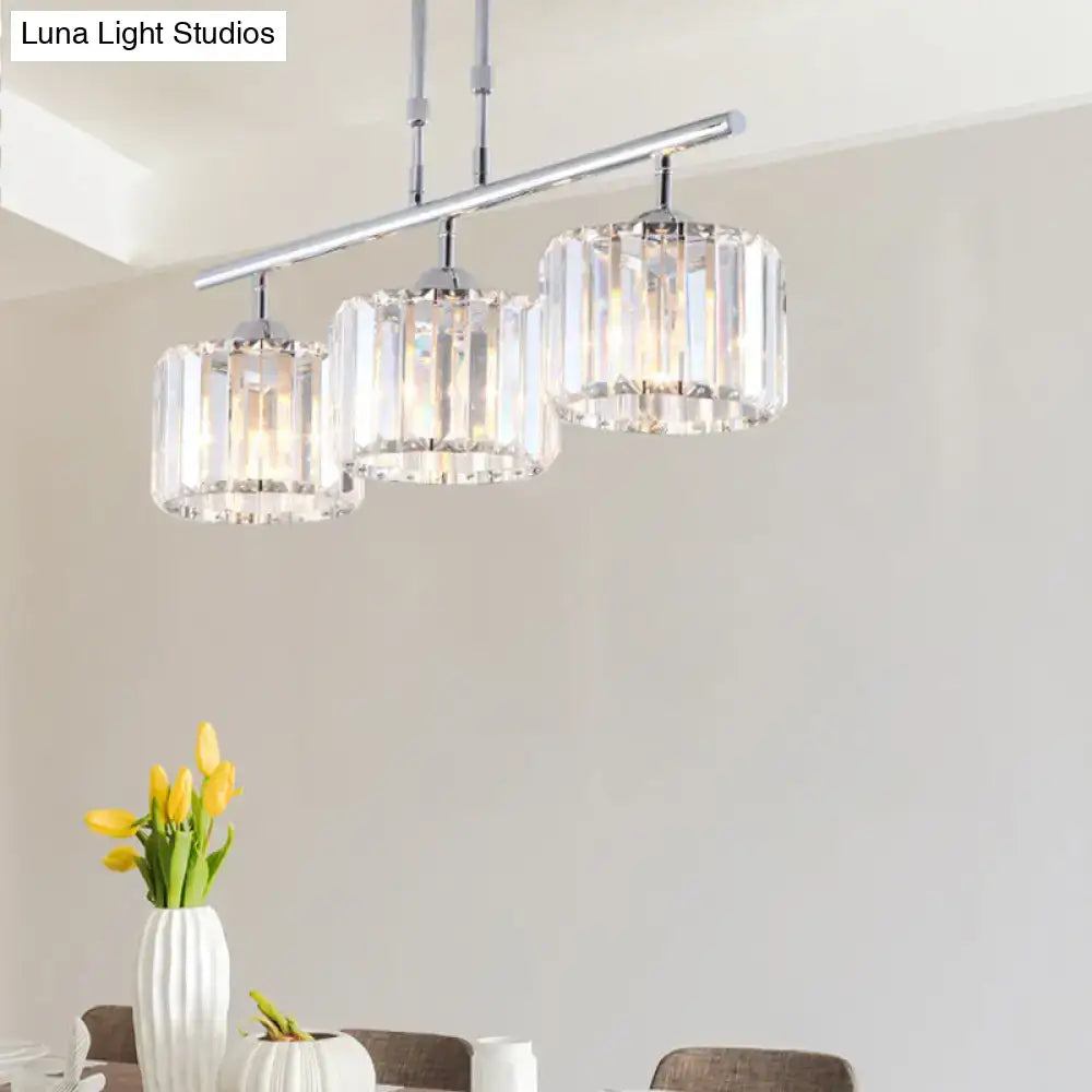Modern chrome drum crystal shade pendant light – bedroom