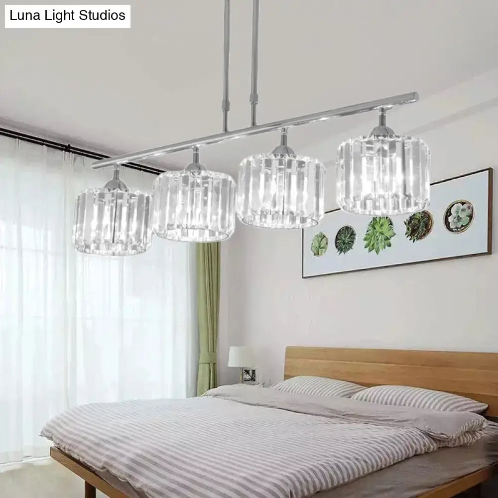 Modern chrome drum crystal shade pendant light – bedroom
