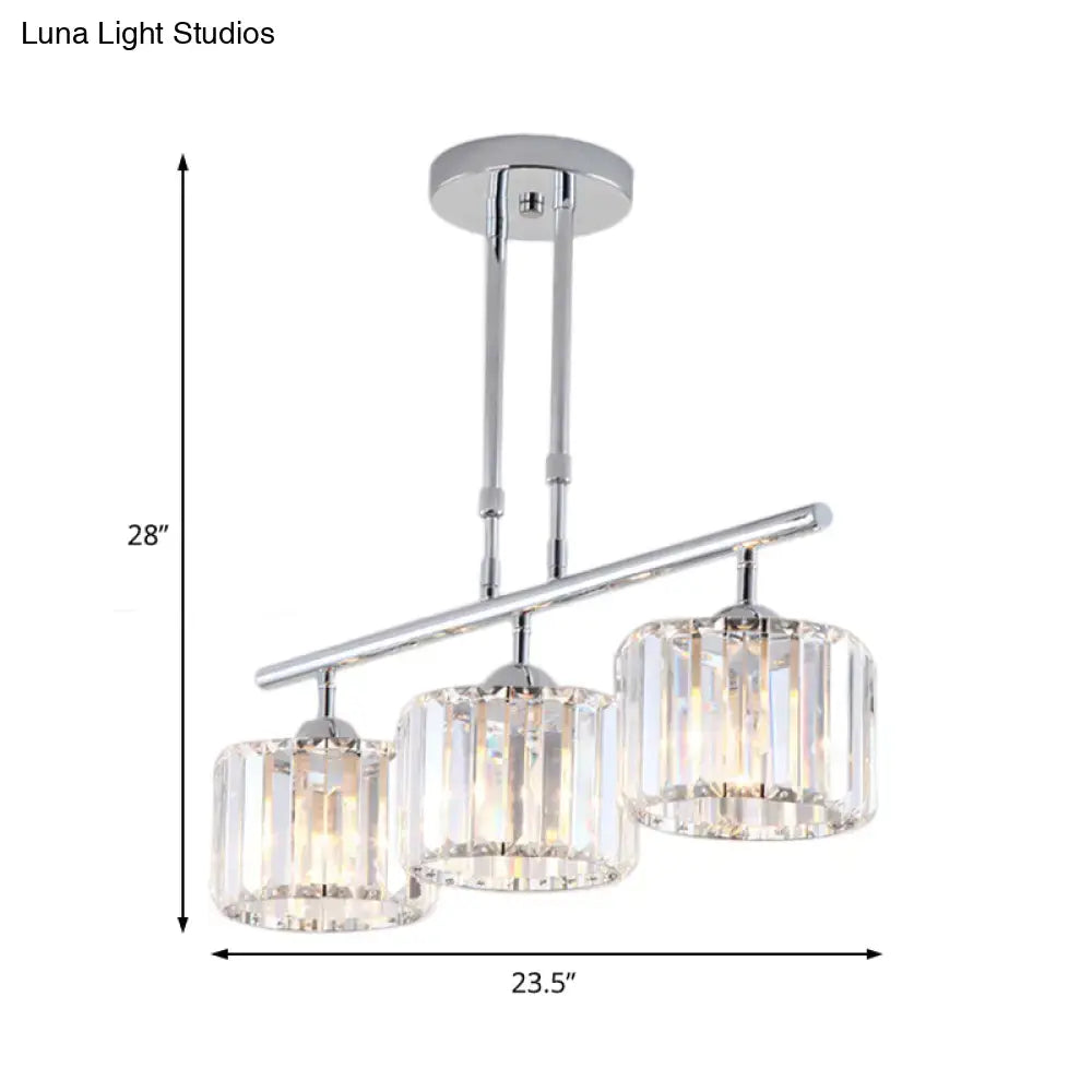 Modern chrome drum crystal shade pendant light – bedroom