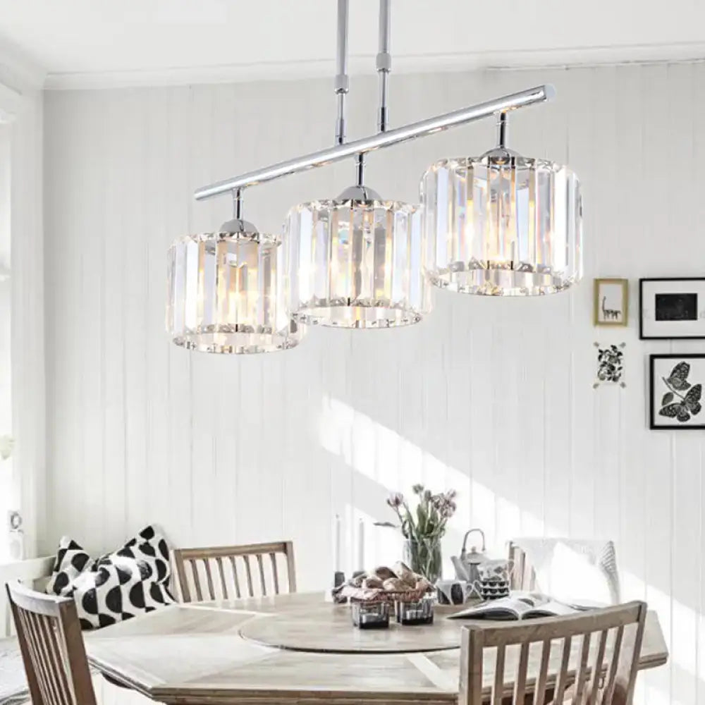 Modern chrome drum crystal shade pendant light – bedroom