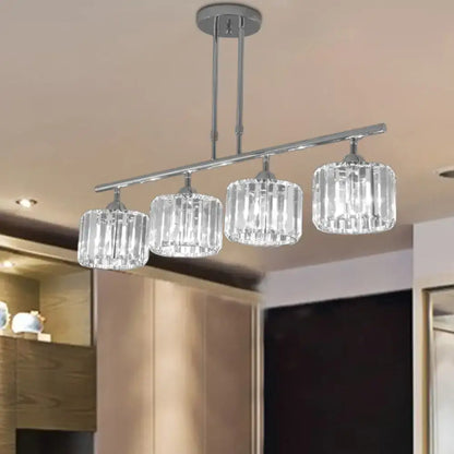 Modern chrome drum crystal shade pendant light – bedroom